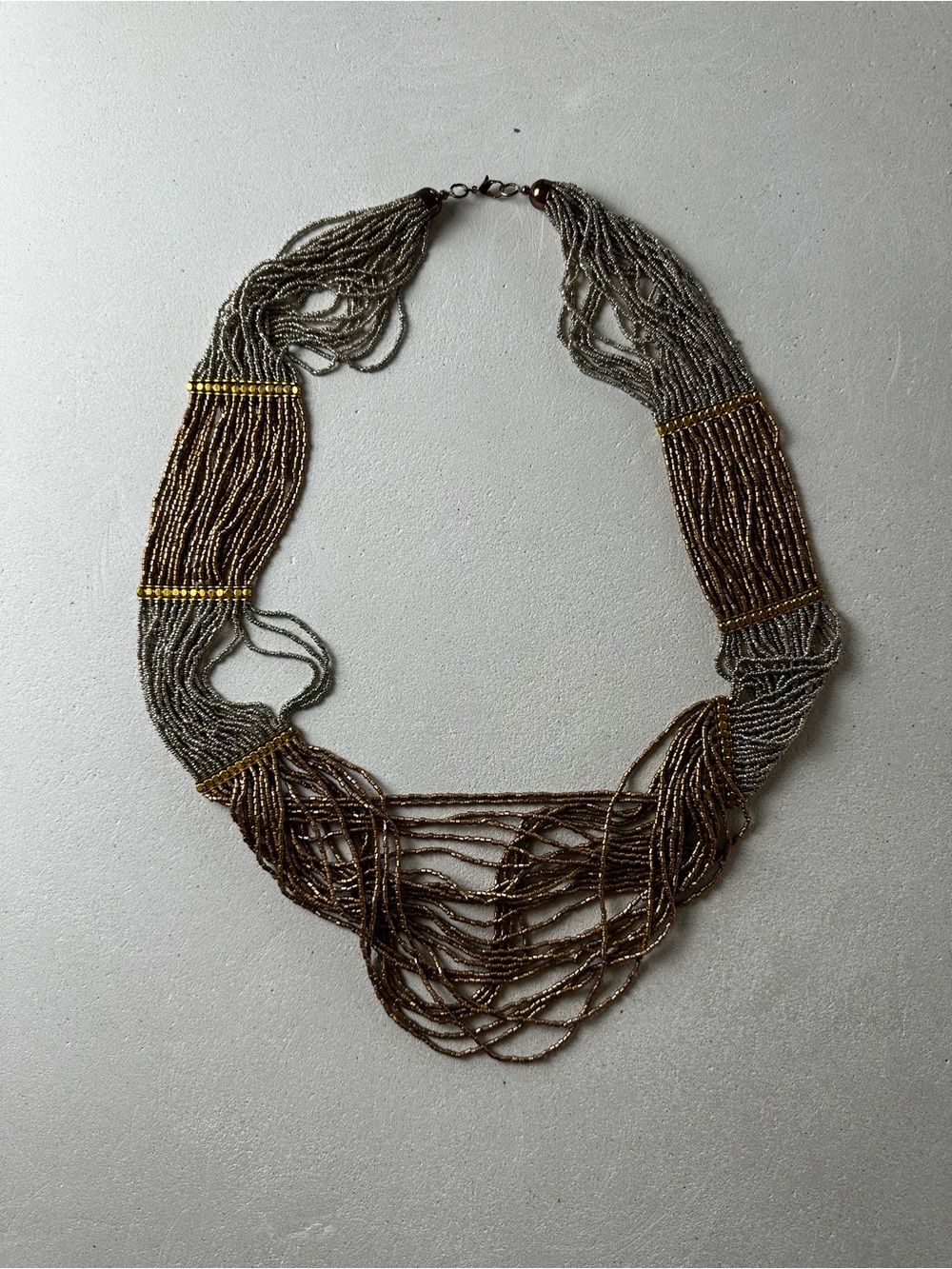 bebe Layered Beaded Necklace in Brown and Gray with Gold Accents